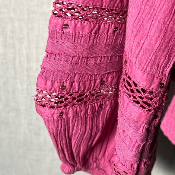Free‎ People Button Up Pink Top- Cute Sleeves- XS - Picture 3 of 14